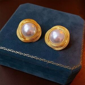 Gold and Pearl Swirl Earrings